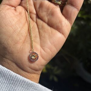 Coach Gold-Tone Necklace with Pink and Purple Stone Halo